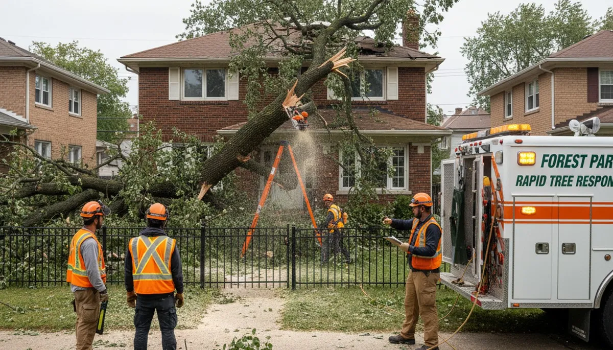 Emergency tree removal after storm damage in Forest Park, IL by Oak Park tree service experts