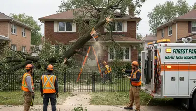 Emergency tree removal after storm damage in Forest Park, IL by Oak Park tree service experts