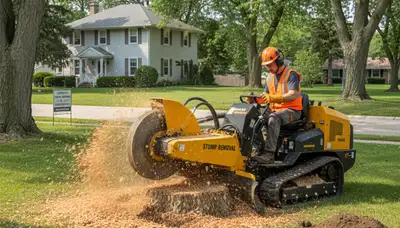 Professional stump grinding service removing tree stumps for lawn restoration in Oak Park, IL