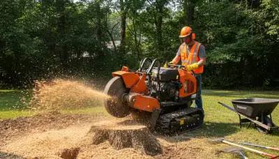 Professional stump grinding service removing tree stump in Forest Park, IL by Oak Park tree removal experts