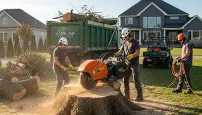 Professional stump removal service in Oak Park, IL clearing yard with expert tree grinding equipment