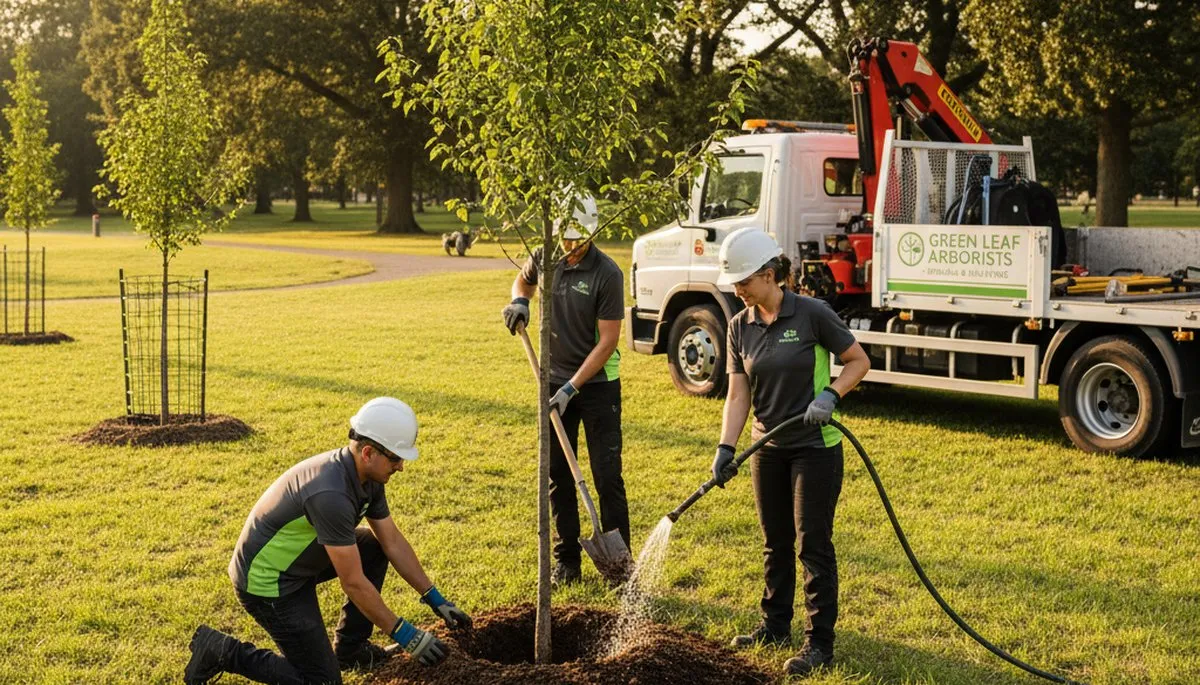 Arborist planting new tree in Oak Park IL for Chop Chop Tree professional tree planting service
