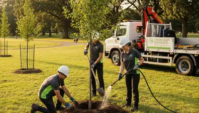 Arborist planting new tree in Oak Park IL for Chop Chop Tree professional tree planting service