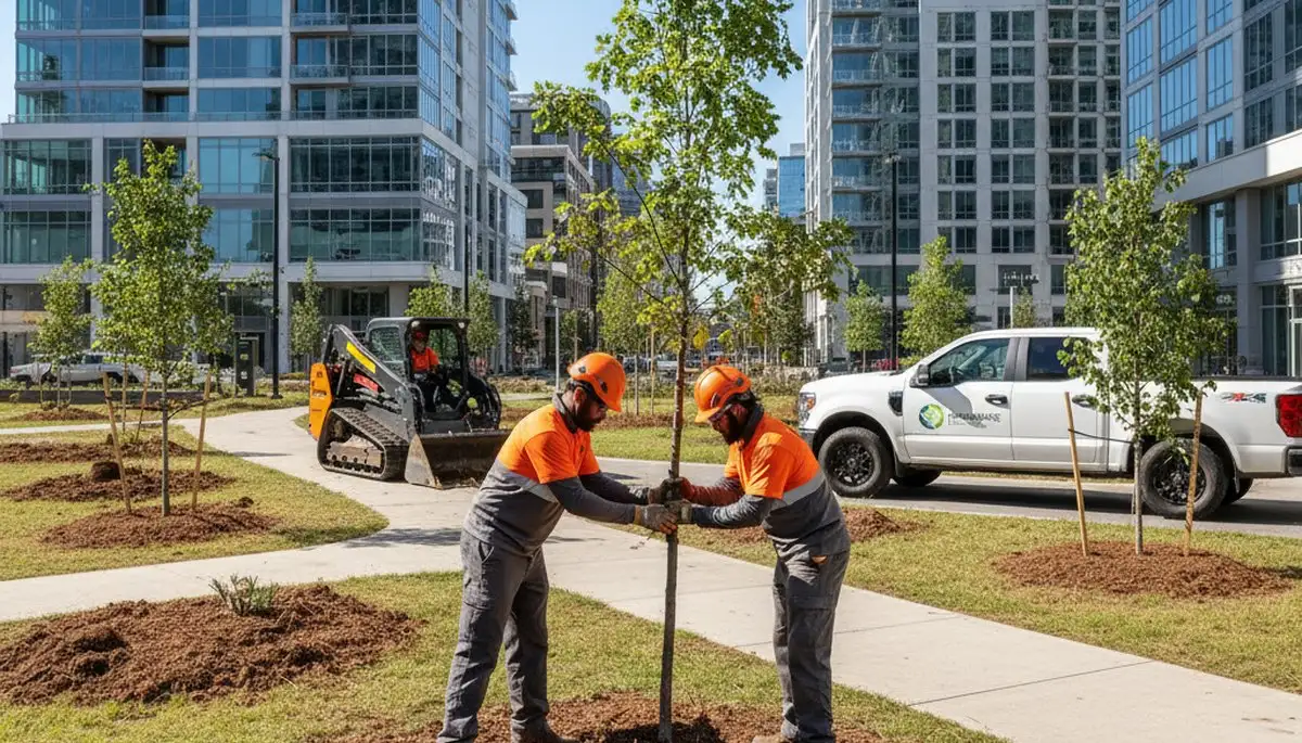 Arborists planting new trees in Oak Park, IL for professional landscape and tree service maintenance