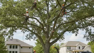 Arborist performing expert tree pruning in Oak Park, IL for healthy residential trees