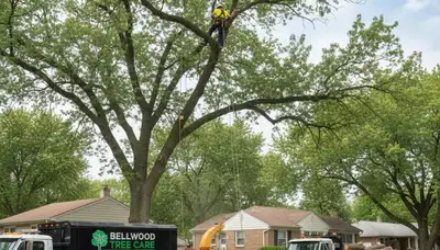 Professional tree removal service in Oak Park IL safely cutting and clearing large oak trees
