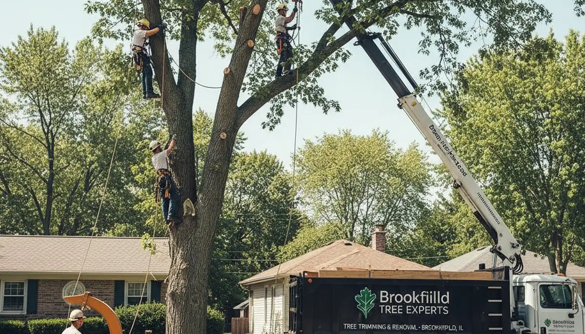 Professional tree removal service in Oak Park IL safely cutting down large tree