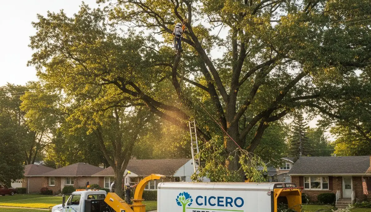 Professional tree removal service in Oak Park IL removing large oak tree safely