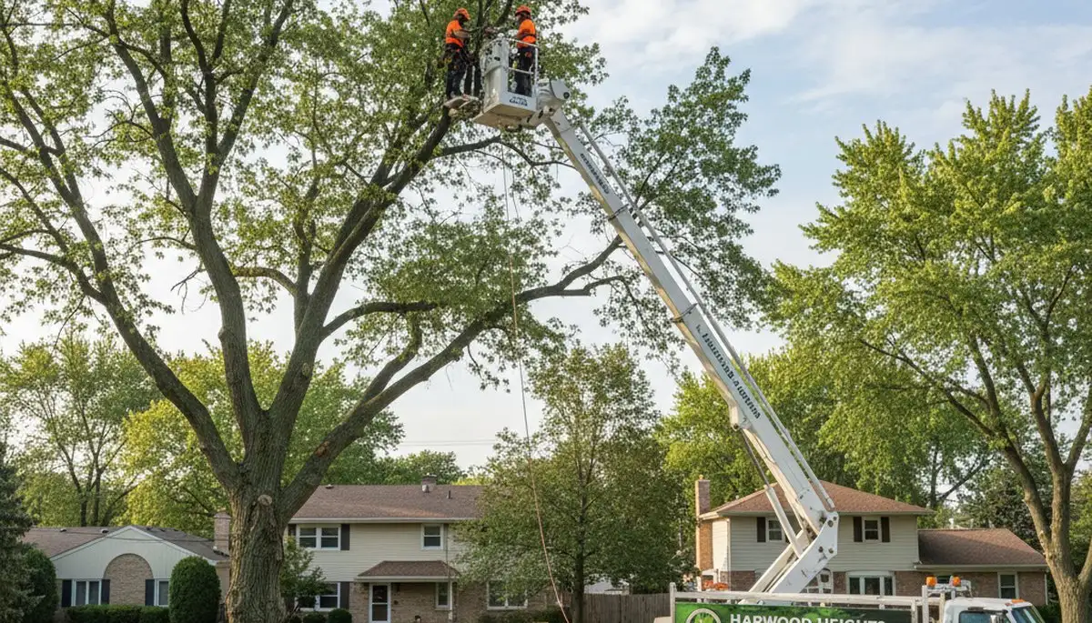 Professional tree removal service in Oak Park IL safely clearing large oak tree