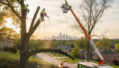 Professional tree removal service in Oak Park IL clearing large oak tree safely