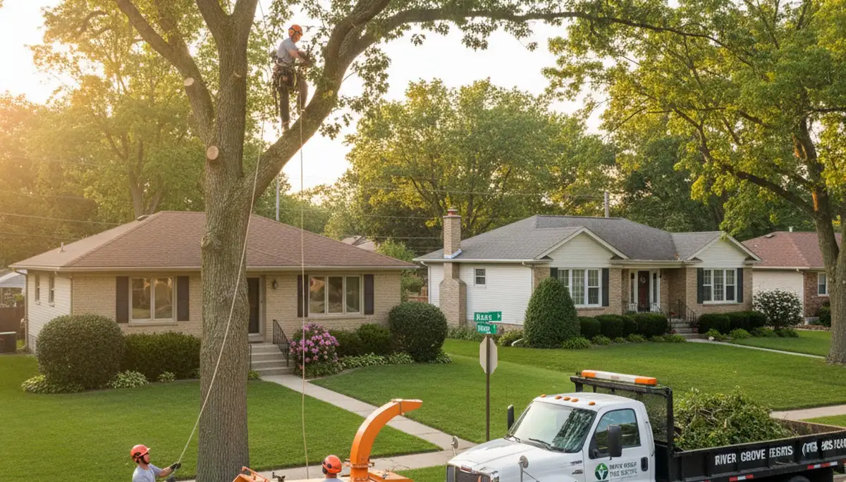Professional tree removal service in Oak Park IL safely cutting large damaged tree
