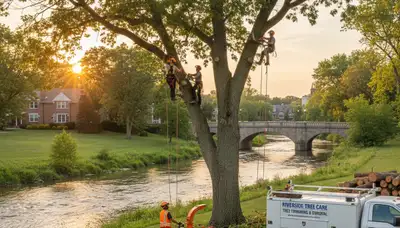 Professional tree removal service in Oak Park IL safely clearing large oak tree