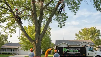 Professional tree removal service in Oak Park, IL clearing large oak tree safely