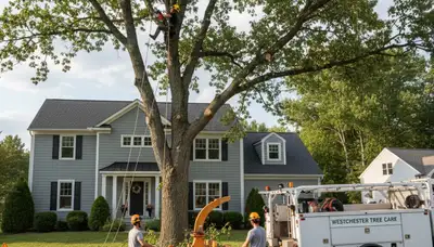 Professional tree removal service in Oak Park IL safely cutting and clearing large backyard tree